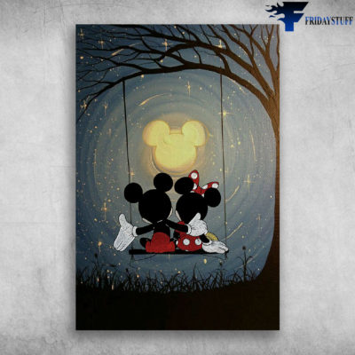 Couple Mickey Mouse under the moonlight