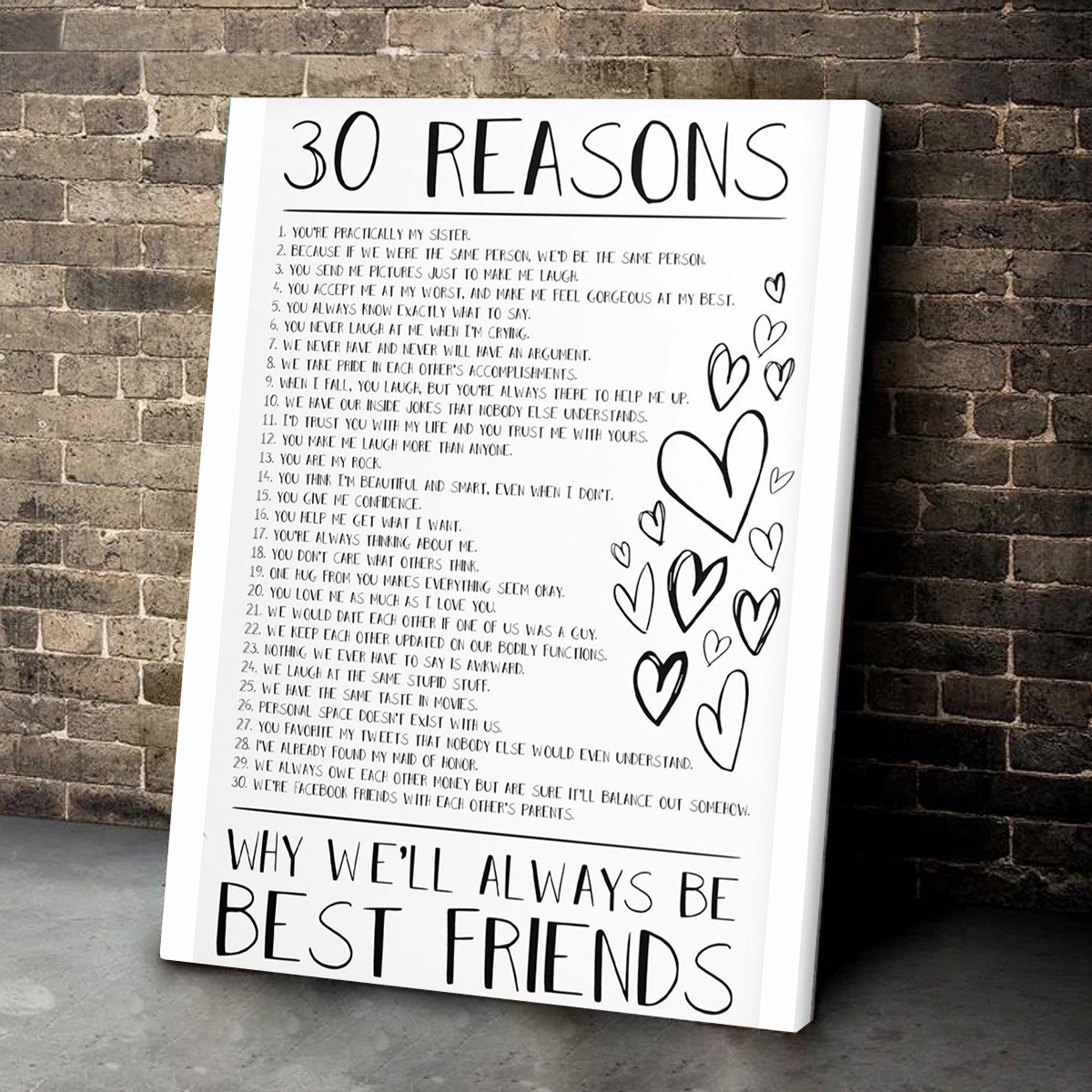 30 Reasons Friendship Print, Gift, Best Friend Gifts, Custom, 50