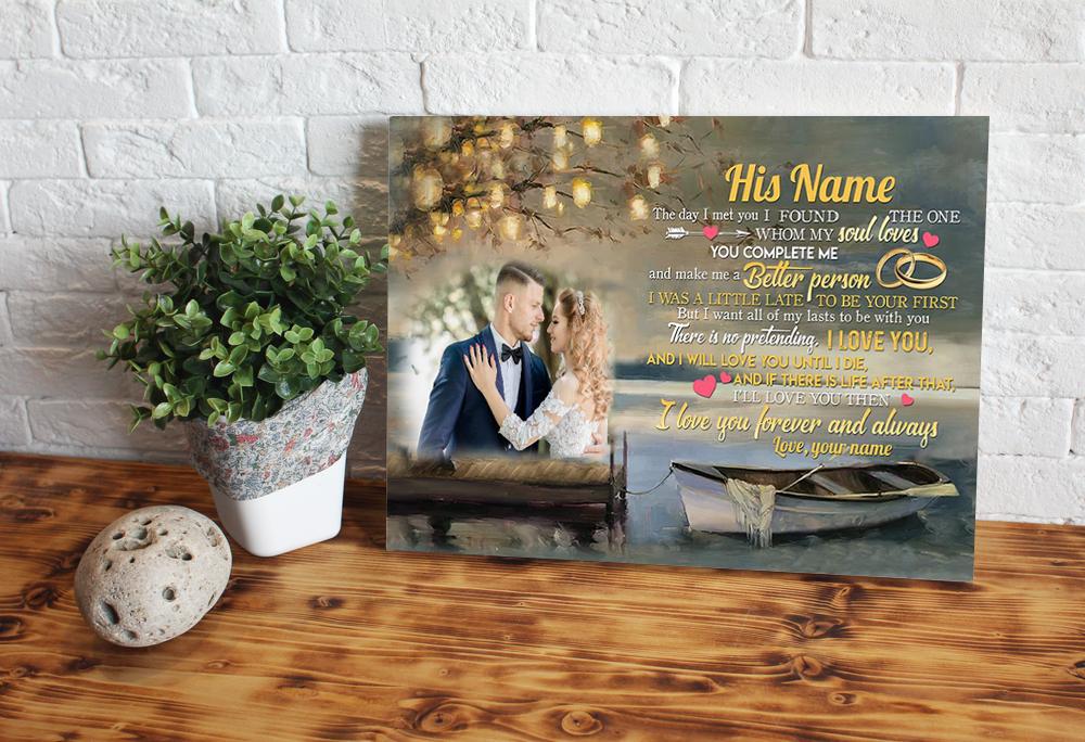 [Personalized name & photo] The Day I Met You You Complete Me Horizontal Canvas - Anniversary gift for couples, newlyweds