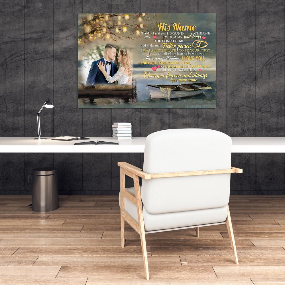 [Personalized name & photo] The Day I Met You You Complete Me Horizontal Canvas - Anniversary gift for couples, newlyweds