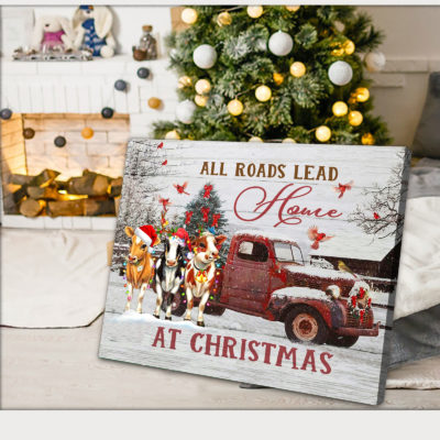 Dairy Cattle Cow Canvas wall art Cow All roads lead home at christmas Poster, Canvas 2010