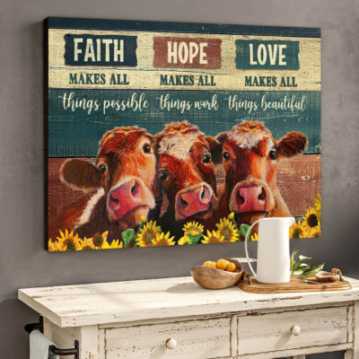 Dairy Cattle Cow Canvas wall art Canvas Cow Hanging Wall Print Art Decor Faith Hope Love Poster, Canvas 2910