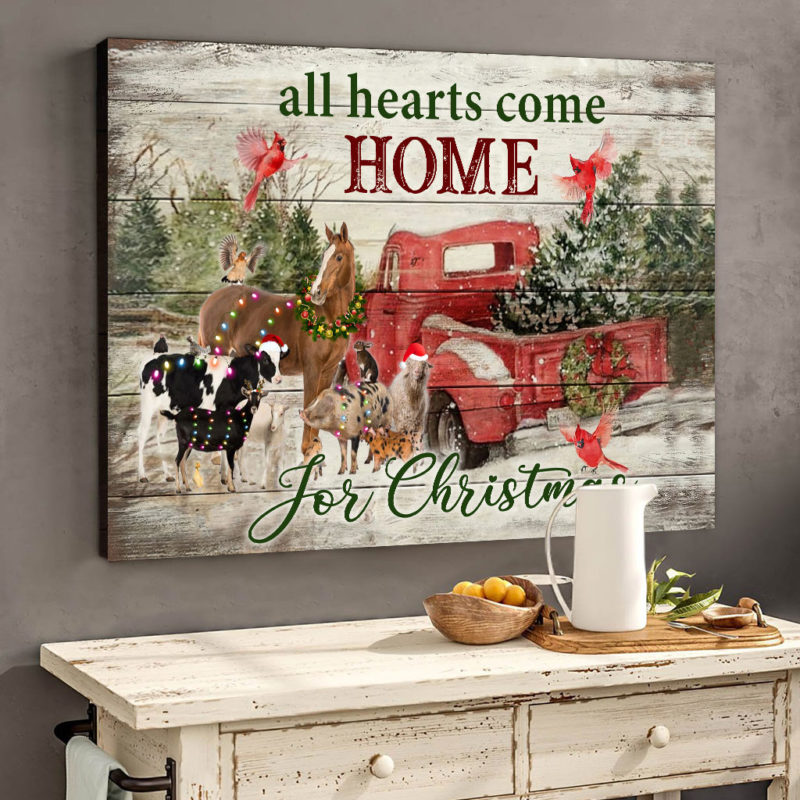 Eviral Store All Hearts Come Home for Christmas Animals gallery wrapped Canvas Poster 2010