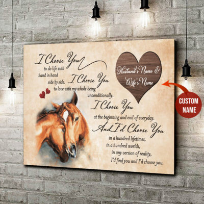 I Choose You Horse Horizontal Poster Canvas Husband and Wfie Custom Name