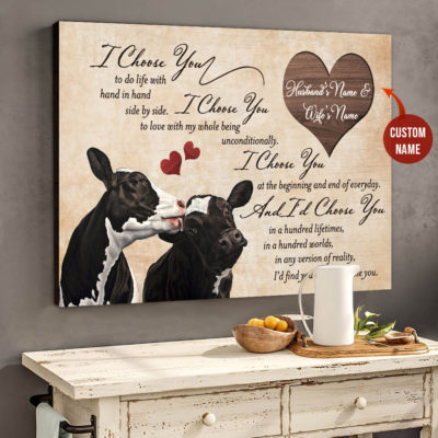 Dairy Cattle Cow Canvas wall art I Choose You Cow Horizontal Canvas Husband and Wife Custom Name