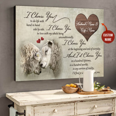 I Choose You Sheep Horizontal Poster Canvas Husband and Wife Custom Name