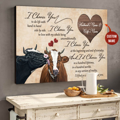 Dairy Cattle Cow Canvas wall art I Choose You Cow Horizontal Canvas 2 Husband and Wife Custom Name