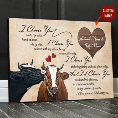 Dairy Cattle Cow Canvas wall art I Choose You Cow Horizontal Canvas 2 Husband and Wife Custom Name