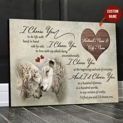 I Choose You Sheep Horizontal Poster Canvas Husband and Wife Custom Name