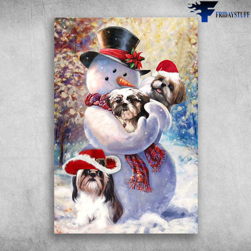 Shih Tzu Dog And Snowman - Merry Christmas
