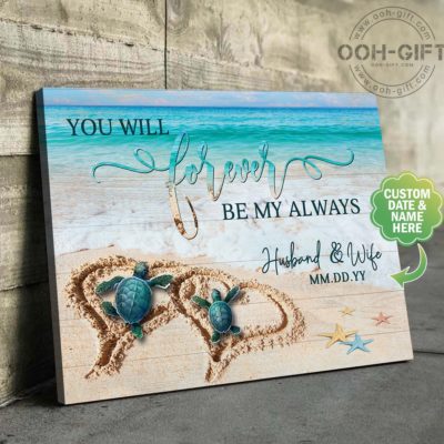 Custom Canvas, You Will Forever Be My Always, Design with Turtles, Custom Family Portrait Personalized Valentine Gift For Her For Him For Parents Family Illustration Canvas