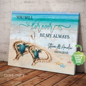 Custom Canvas, You Will Forever Be My Always, Design with Turtles, Custom Family Portrait Personalized Valentine Gift For Her For Him For Parents Family Illustration Canvas