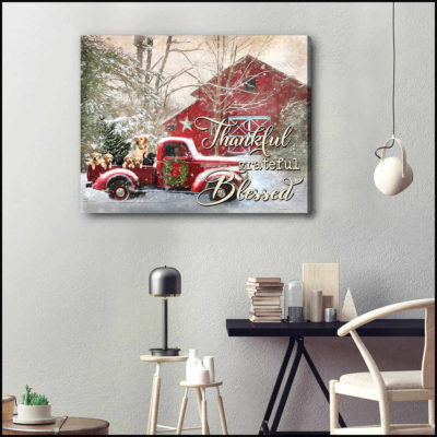 Farm Farmhouse Labrador Retriever Christmas Canvas Thankful Grateful Blessed Wall Art Decor