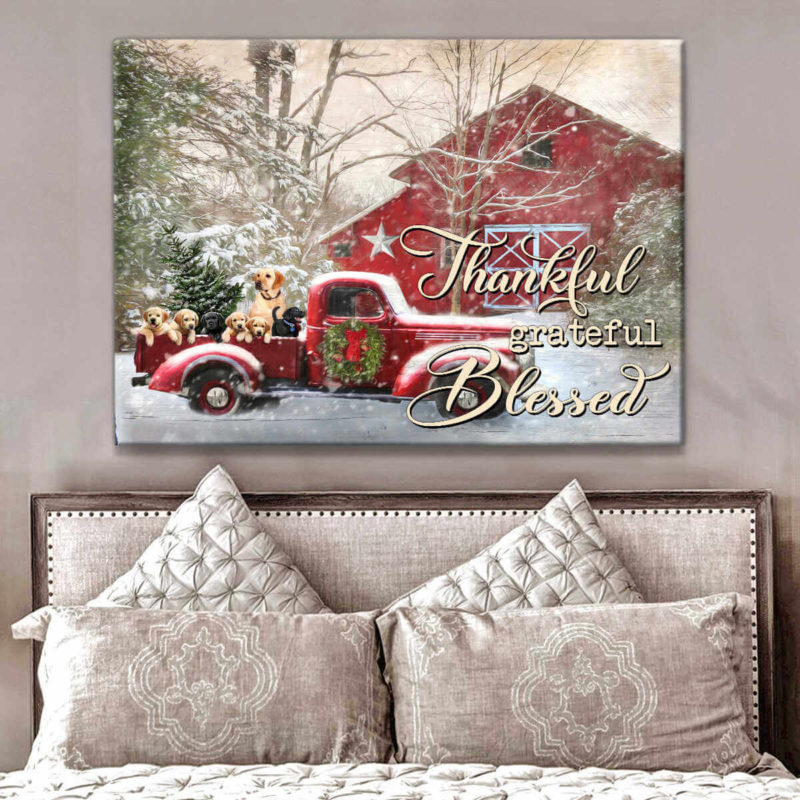 Farm Farmhouse Labrador Retriever Christmas Canvas Thankful Grateful Blessed Wall Art Decor