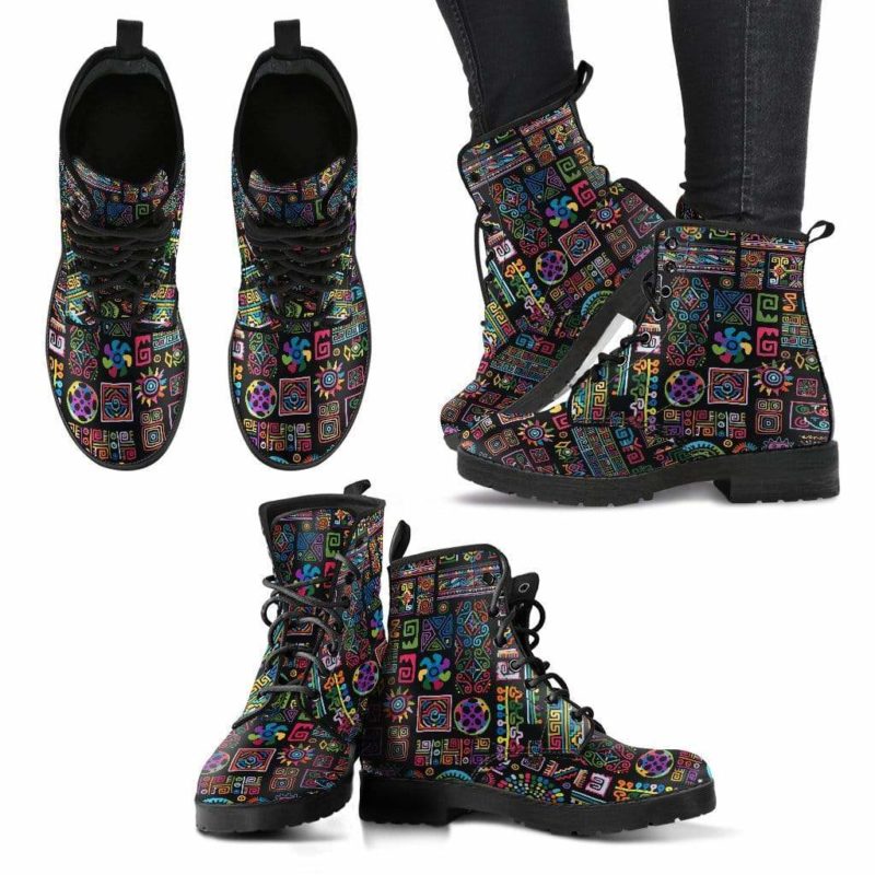 Abstract Bohemian Print Leather Boots