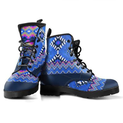 Blue Bohemian Pattern Leather Boots