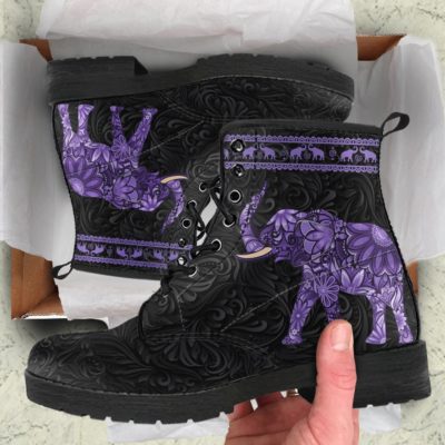Purple Bohemian Elephant Leather Boots