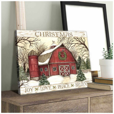 Farm Farmhouse Canvas Christmas Joy Love Peace Believe Wall Art Decor