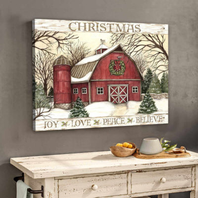 Farm Farmhouse Canvas Christmas Joy Love Peace Believe Wall Art Decor