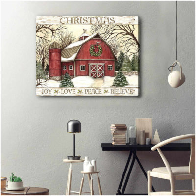 Farm Farmhouse Canvas Christmas Joy Love Peace Believe Wall Art Decor