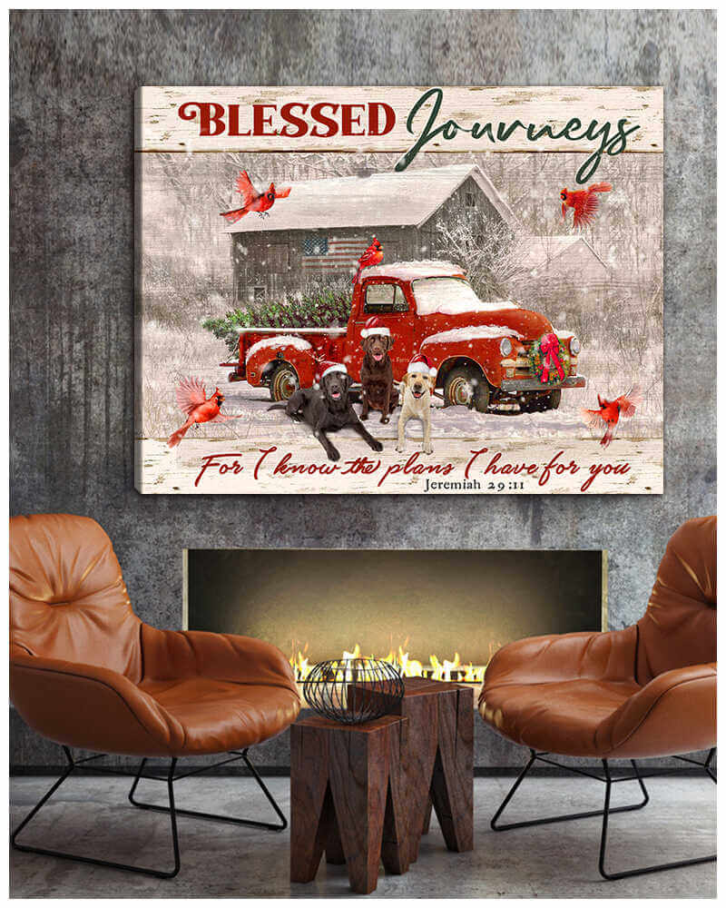 Farm Farmhouse Labrador Retriever Cardinal Christmas Blessed Journeys Canvas