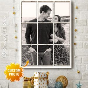 Stunning Gift Wedding Anniversary Gift Couple Personalized Photo Custom Canvas Fake Window Wall Art Black And White