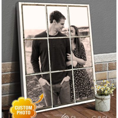 Stunning Gift Wedding Anniversary Gift Couple Personalized Photo Custom Canvas Fake Window Wall Art Black And White