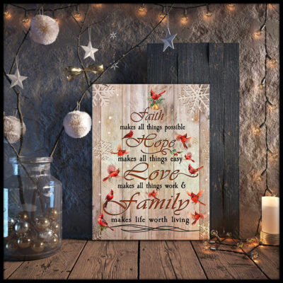 Faith Hope Love Family Cardinal Christmas Tree Canvas