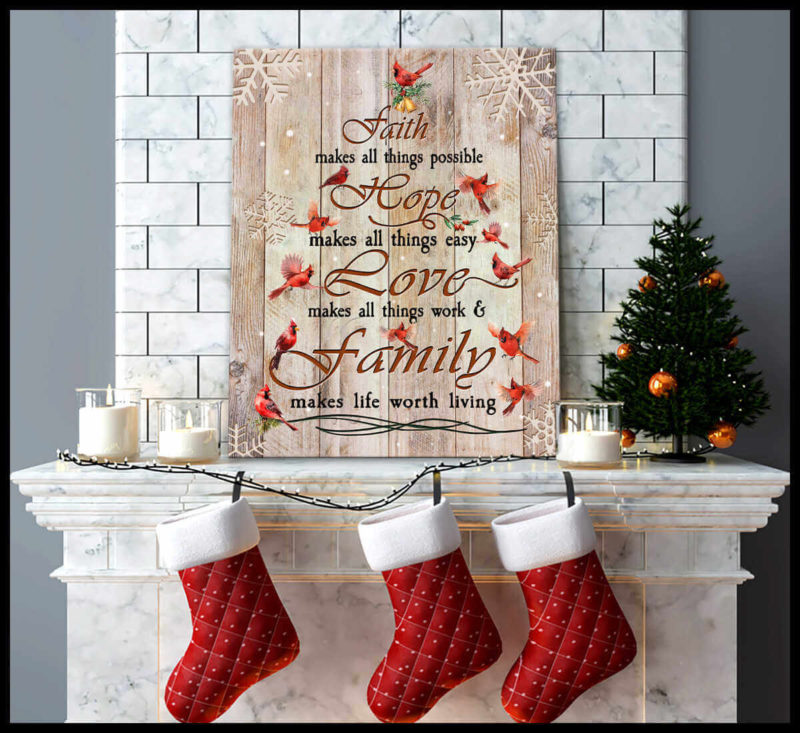 Faith Hope Love Family Cardinal Christmas Tree Canvas