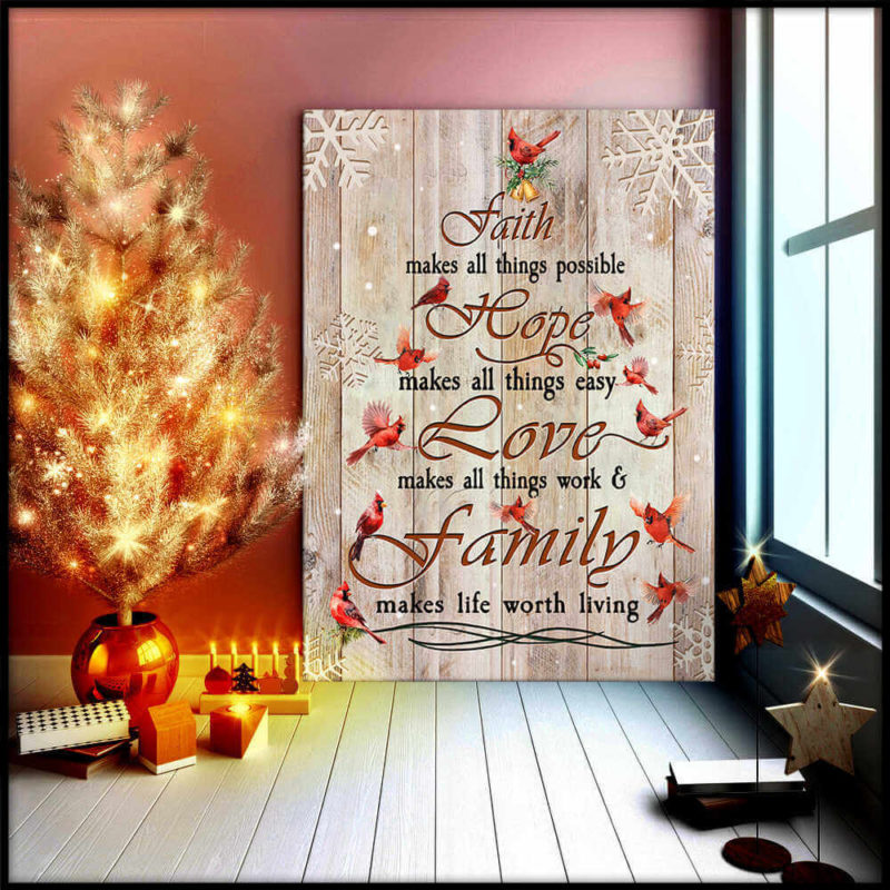 Faith Hope Love Family Cardinal Christmas Tree Canvas