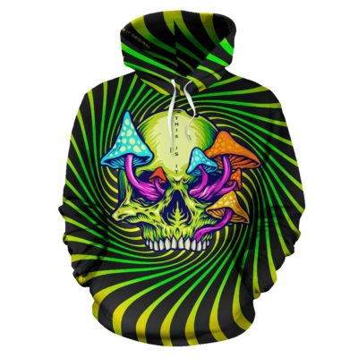 Psychedelic green & yellow design with mushroom and crazy skull two Pullover Hoodie
