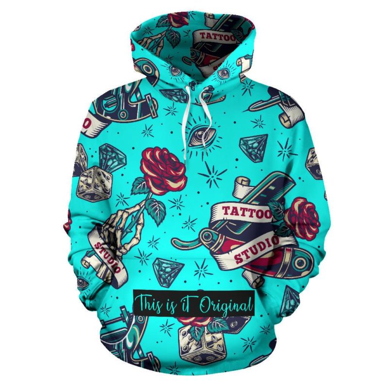 Light Blue Street Art Design With Black Painted Style - LOVE ME HARDER Pullover Hoodie