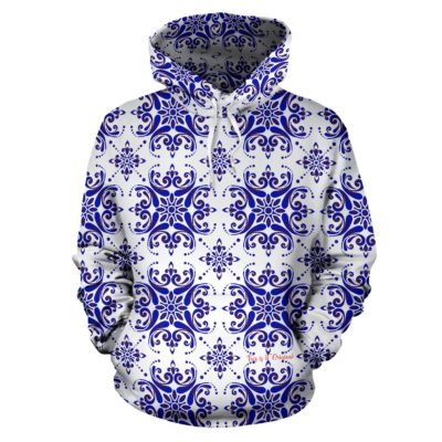 Amazing Traditional White & Blue Ornaments Vibes Two Pullover Hoodie