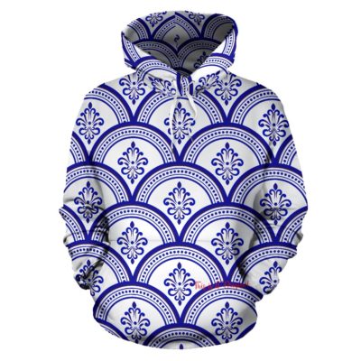 Amazing Traditional White & Blue Ornaments Vibes Three Pullover Hoodie