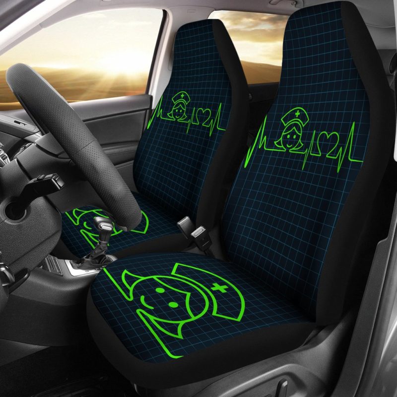 Nurse Heartbeat Green - Car Seat Covers (set of 2)