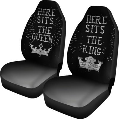 Silver King & Queen Sits Here Car Seat Covers (set of 2)
