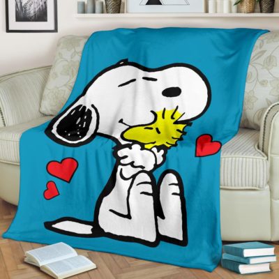 Snoopy And Woodstock - Premium Blanket - Aqua Blue