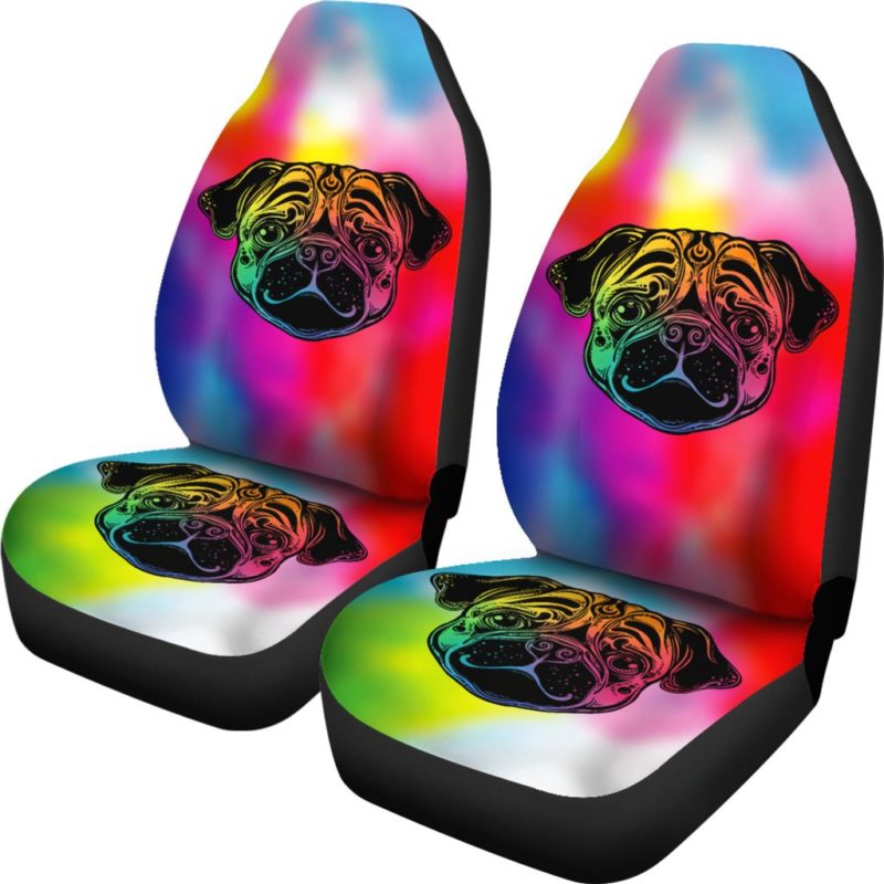 Rainbow Pug Car Seat Covers (set of 2)