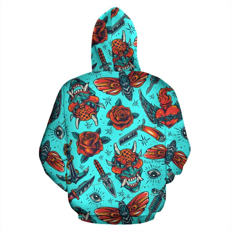 Light Blue Design Tattoo Studio & Roses Pullover Hoodie