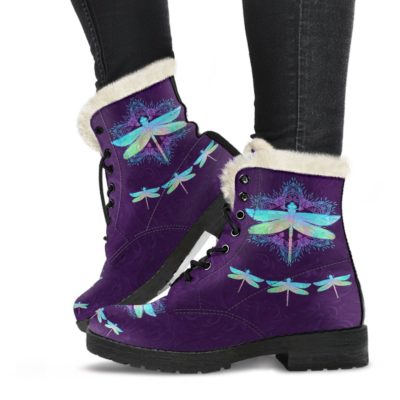 Bohemian Dragonfly Faux Fur Leather Boots