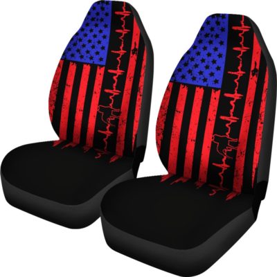 Pit Bull Heartbeat Flag Car Seat Covers (set of 2)