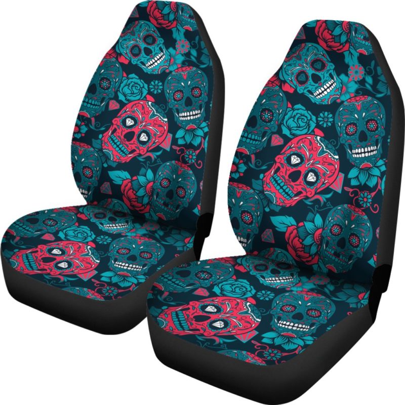 Red & Blue Sugar Skull Car Seat Covers (set of 2)