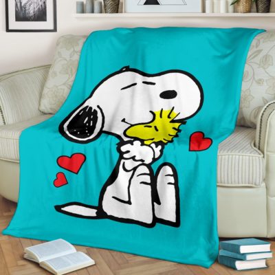 Turquoise Snoopy and Woodstock - Premium Blanket