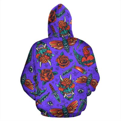 Violet Tropical Flowers Art Design Pullover Hoodie