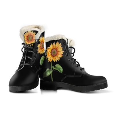 Bohemian Sunflower Faux Fur Leather Boots