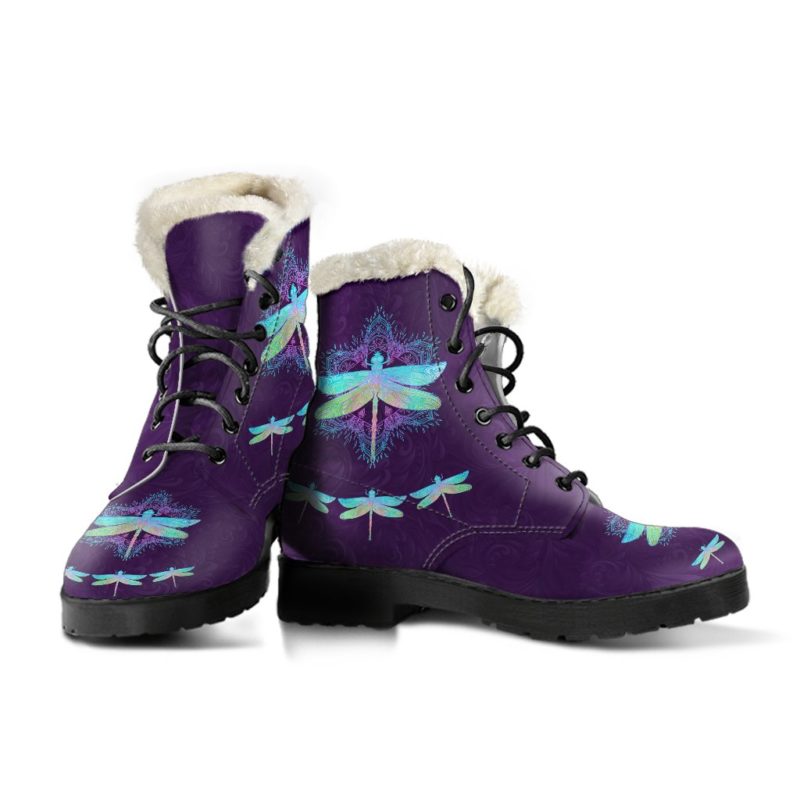Bohemian Dragonfly Faux Fur Leather Boots