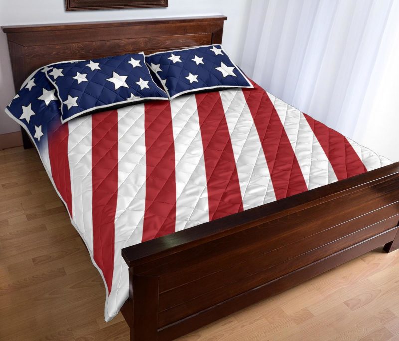 Stars And Stripes Design Quilt Bed Set With Pillow Covers Bedding Set
