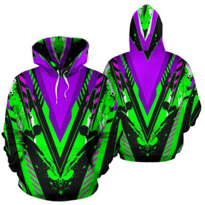 Racing Style Purple & Neon Green Vibes Pullover Hoodie