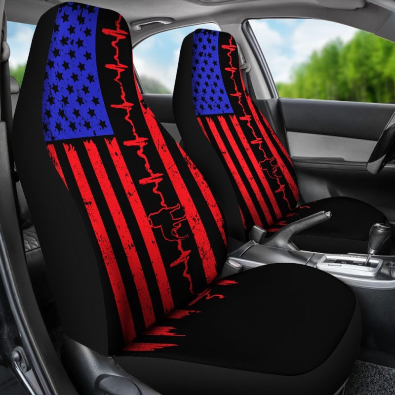 Pit Bull Heartbeat Flag Car Seat Covers (set of 2)