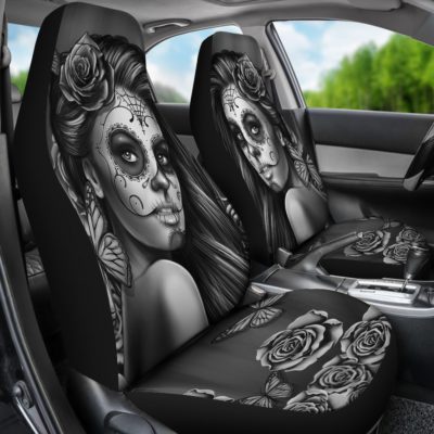 Calavera Black And White Car Seat Covers (set of 2)
